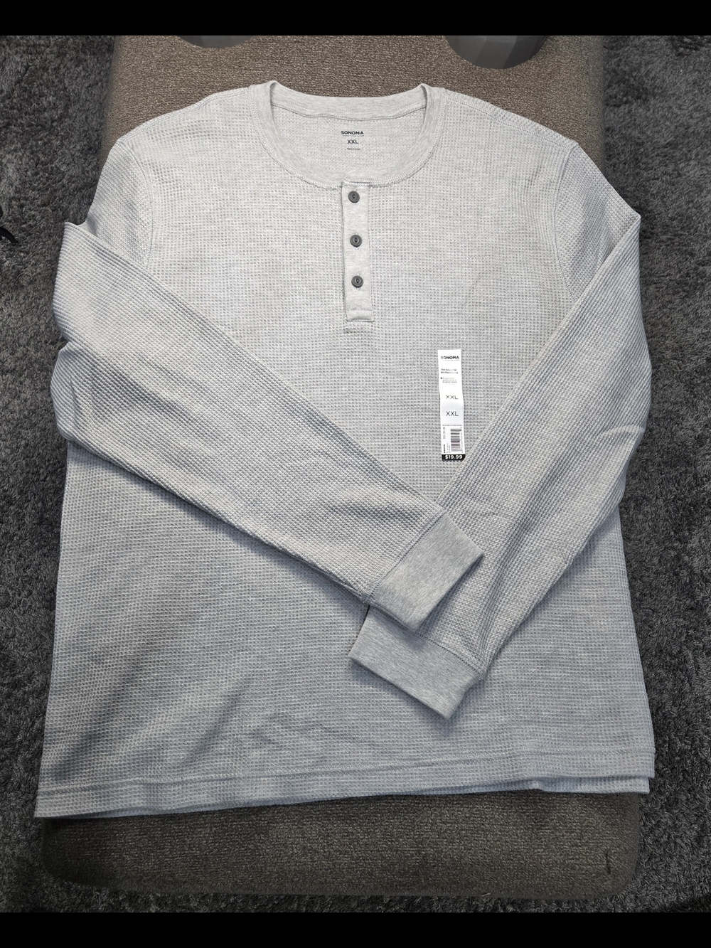 Sonoma Gray Waffle Knit Henley Shirt Mens New With Tags Men's Sizs 2XL